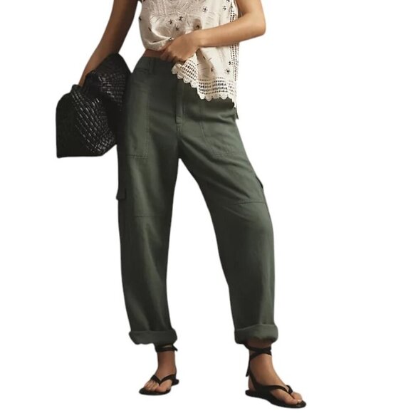 Anthropologie Pilcro Slim Linen Blend Beach Cargo Pants, Green, Size XS, NWT - Picture 10 of 10